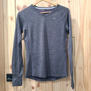 Nike Running Dri Fit Wool Blend Long Sleeve V-Neck Thumb Holes Athletic Size S